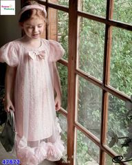 Đầm hồng xuông viền bèo đính nơ