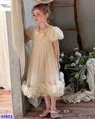 Đầm kem xuông viền bèo đính nơ