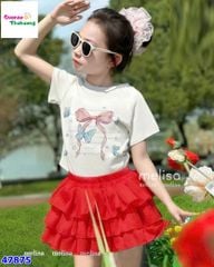 Set váy MLS trắng nơ hồng
