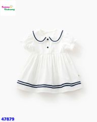 Đầm trắng viền xanh