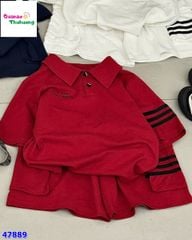 Set bộ polo đỏ 3 sọc