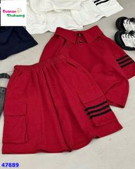 Set bộ polo đỏ 3 sọc