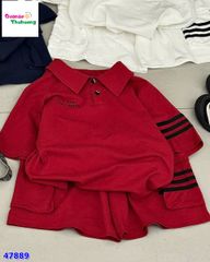 Set bộ polo đỏ 3 sọc