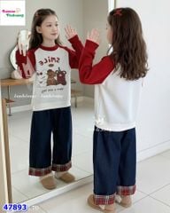 Set J&J áo trắng Smile, quần jean dài