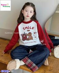 Set J&J áo trắng Smile, quần jean dài