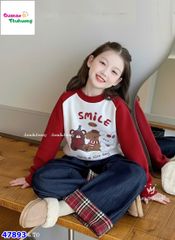 Set J&J áo trắng Smile, quần jean dài