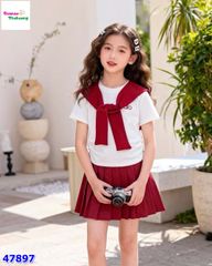 Set váy NYY 3 món áo trắng Alo, khăn choàng