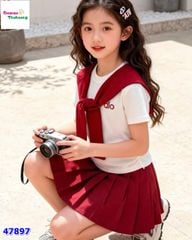 Set váy NYY 3 món áo trắng Alo, khăn choàng