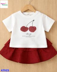Set váy đỏ, áo trắng Cherry