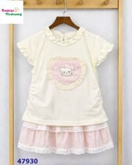 Set váy caro hồng, áo trắng Kitty
