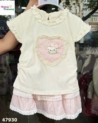 Set váy caro hồng, áo trắng Kitty