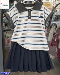Set DDH áo polo sọc xanh, váy đen
