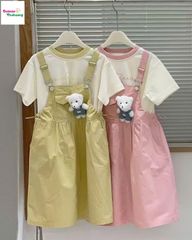 Set yếm hồng, áo in gấu