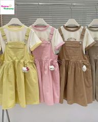Set yếm nâu, áo kem SKOR