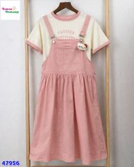 Set yếm hồng, áo kem SKOR