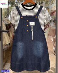 Set yếm jean DDH, áo sọc đen Garden