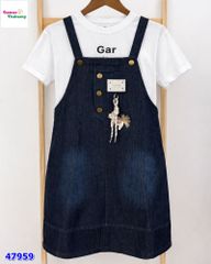 Set yếm jean DDH, áo trắng Garden