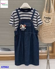 Set yếm jean, áo sọc đen GRWM