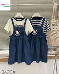 Set yếm jean, áo sọc đen GRWM
