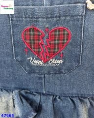 Set đầm yếm jean trái tim, áo đỏ