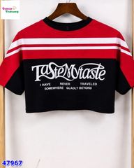 Áo croptop Chaoboy đen tay đỏ