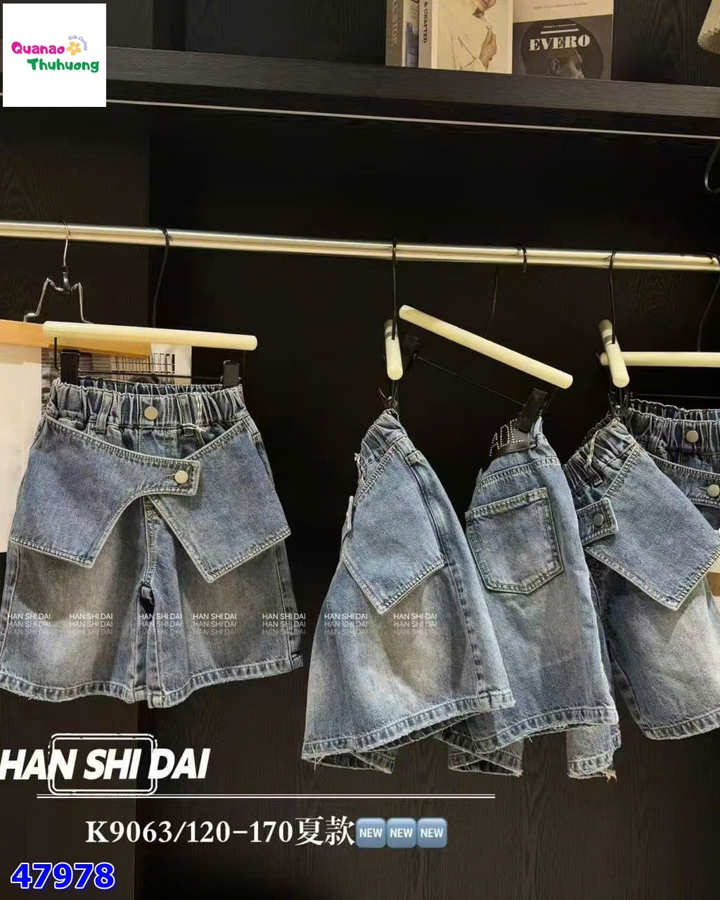 Quần short jean HSD xanh phối váy
