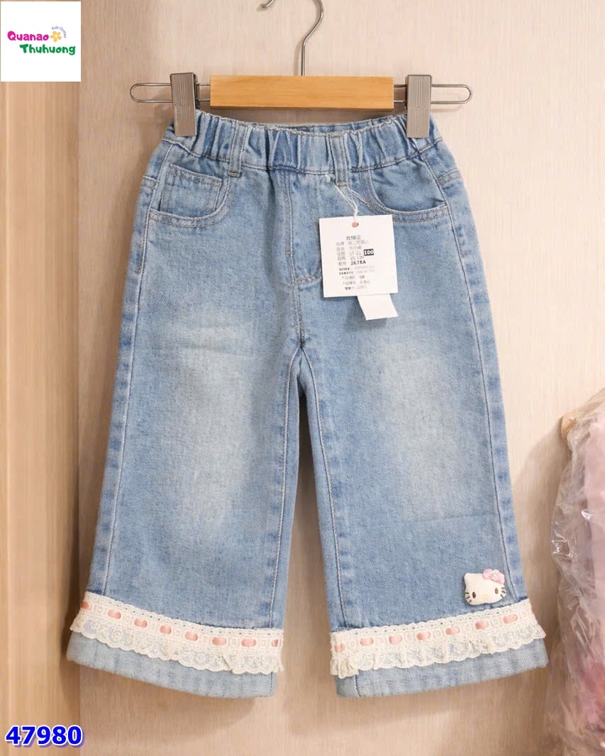 Quần jean dài xanh viền ren Kitty