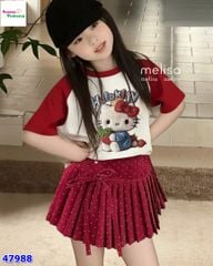 Set váy MLS trắng Kitty, váy chấm bi