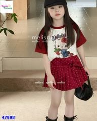 Set váy MLS trắng Kitty, váy chấm bi