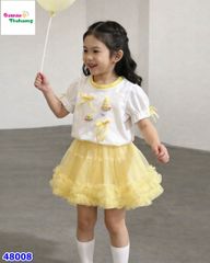 Set váy tutu vàng, áo trắng nơ vàng
