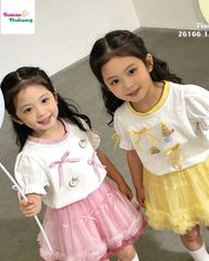 Set váy tutu vàng, áo trắng nơ vàng