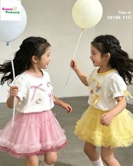 Set váy tutu vàng, áo trắng nơ vàng