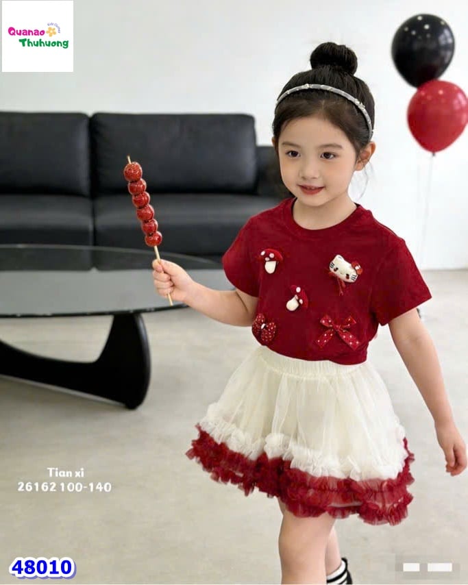 Set váy tutu viền đỏ, áo đỏ Kitty