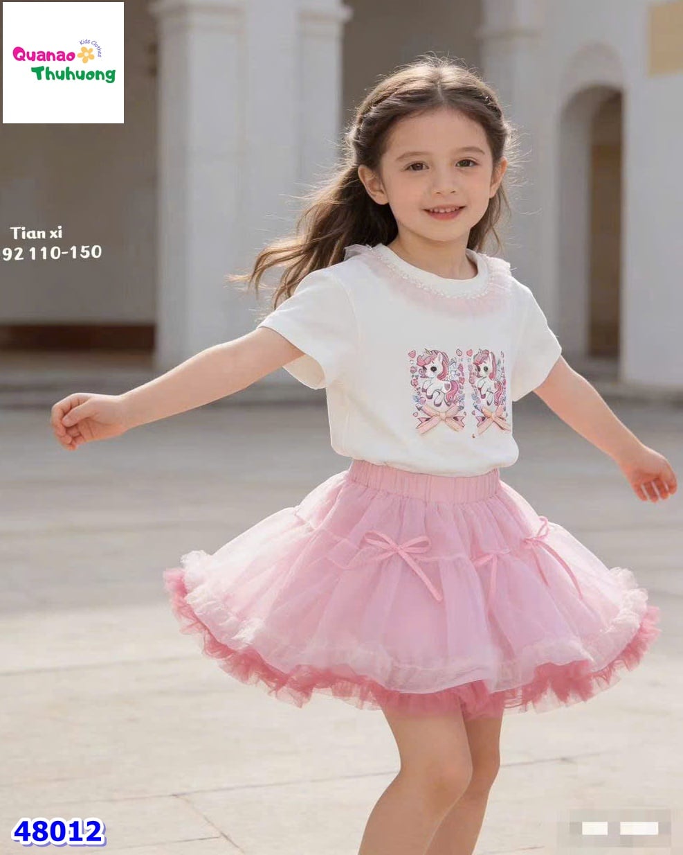 Set váy tutu hồng, áo trắng unicorn