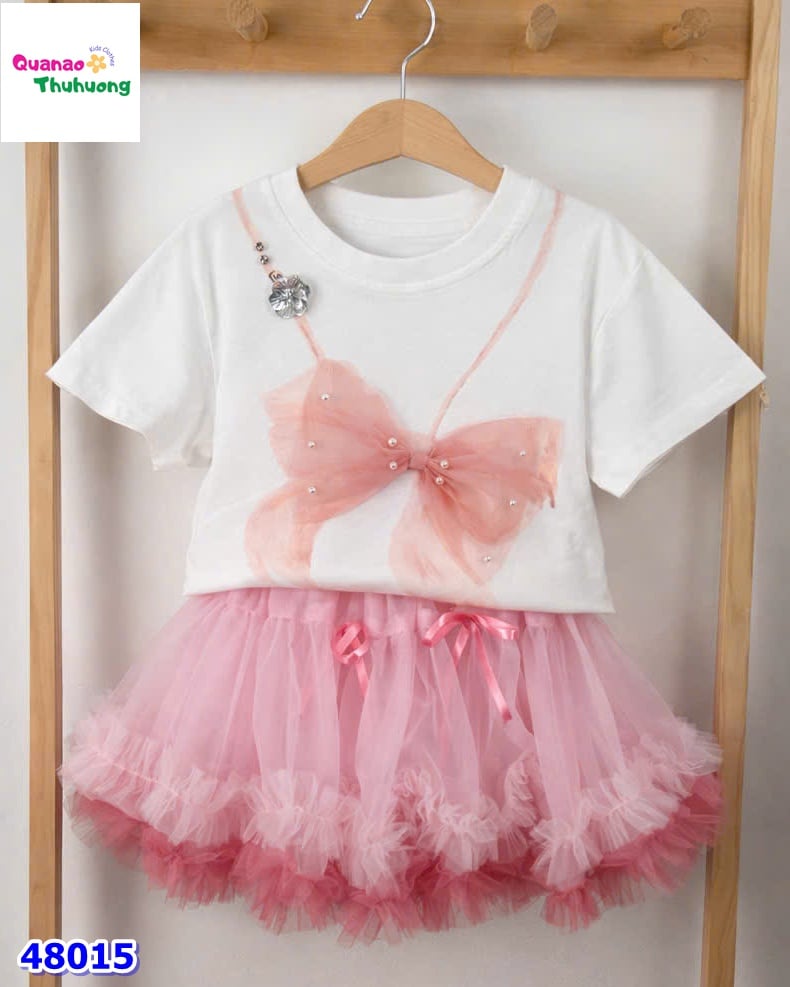 Set váy tutu hồng, áo trắng nơ