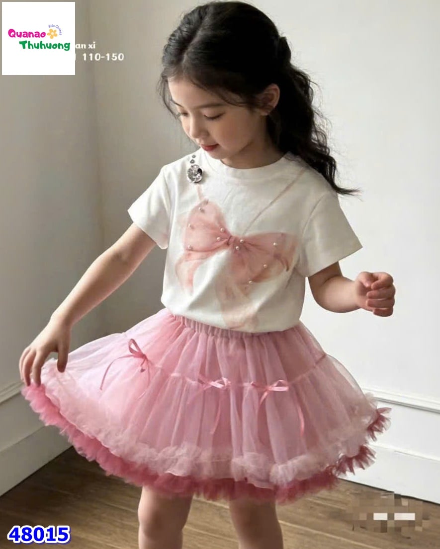 Set váy tutu hồng, áo trắng nơ