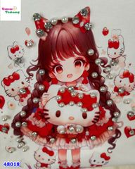 Set váy viền đỏ, áo trắng cô gái