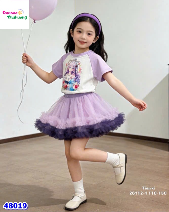 Set váy tutu tím, áo trắng cô gái