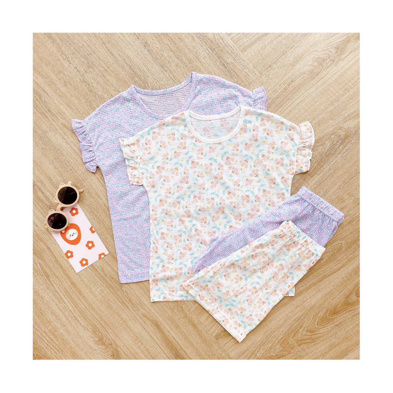 Bộ Chummy xuất Hàn tím in hoa - size 130