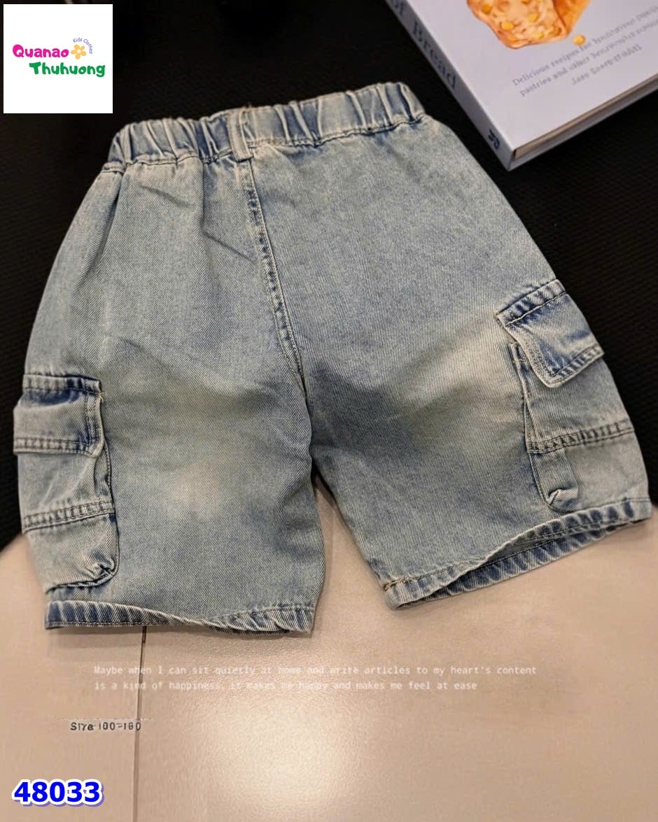 Quần short jean túi hộp xanh Demin