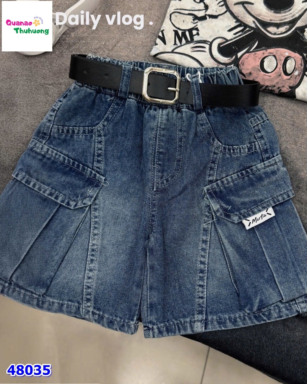 Quần short jean túi hộp xanh Martis