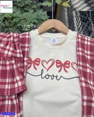 Set váy MLS trắng khăn choàng caro đỏ