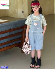 Set quần yếm xanh, áo sọc xanh