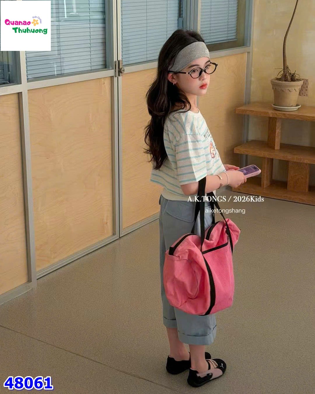 Set áo sọc xanh Cute, quần xanh