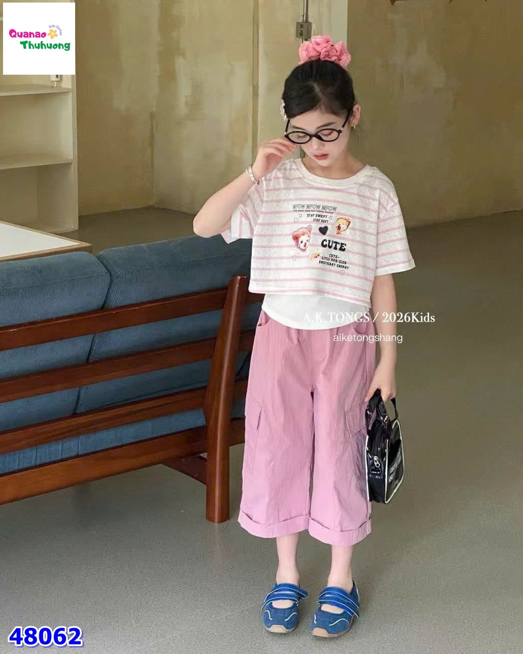 Set áo sọc hồng Cute, quần hồng