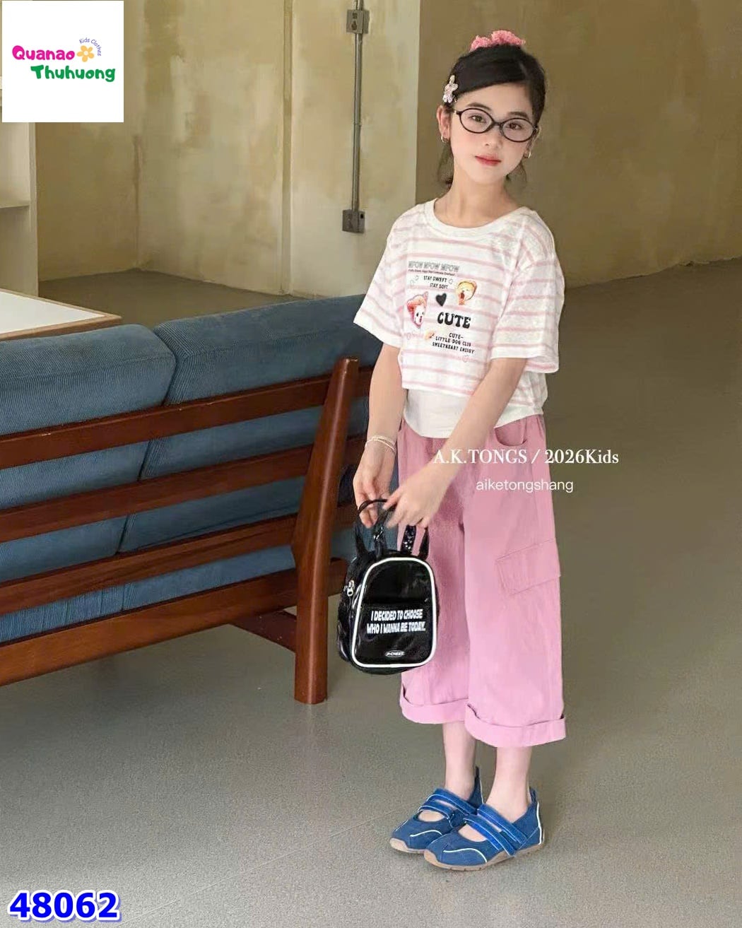 Set áo sọc hồng Cute, quần hồng