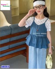 Set áo trắng chấm bi, quần Jean