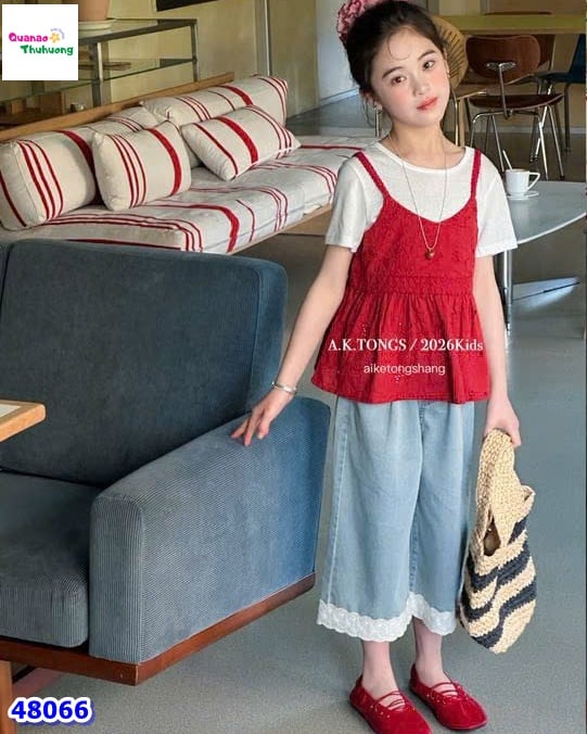 Set áo yếm đỏ, quần Jean