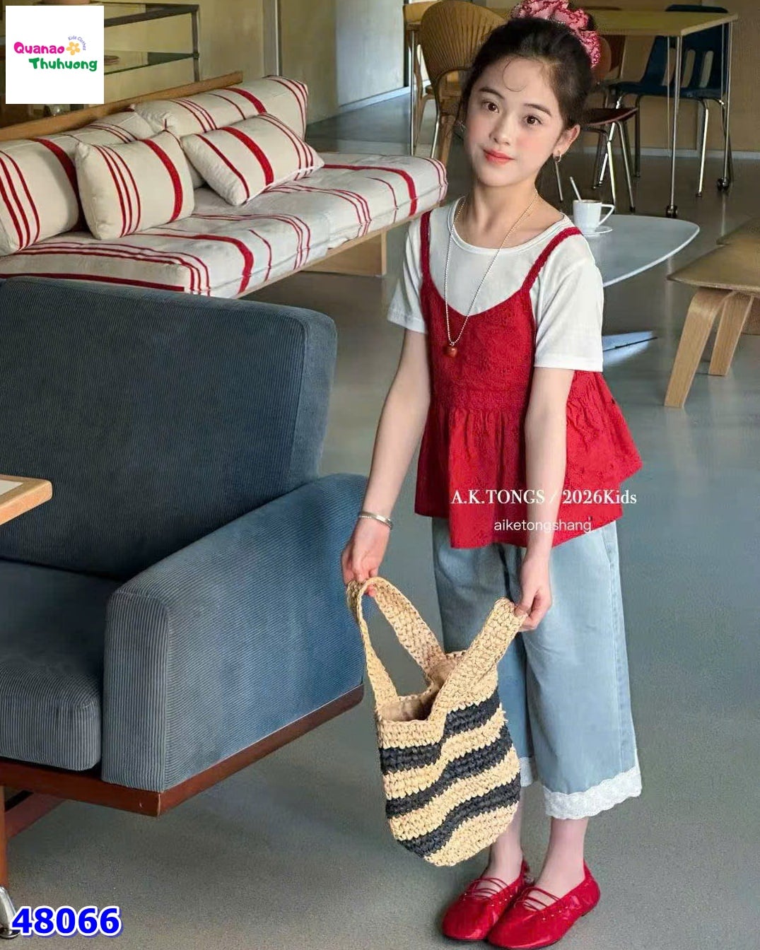 Set áo yếm đỏ, quần Jean