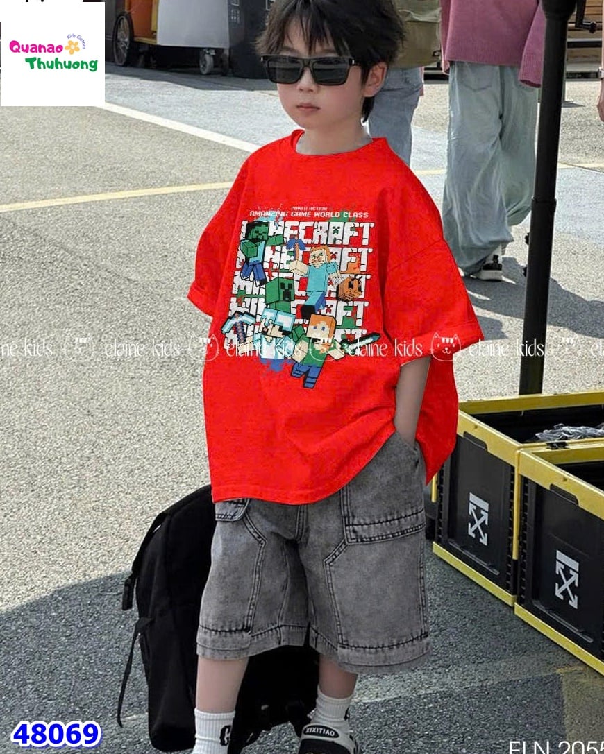 Bộ Elaine đỏ Minecrapt, quần jean xanh